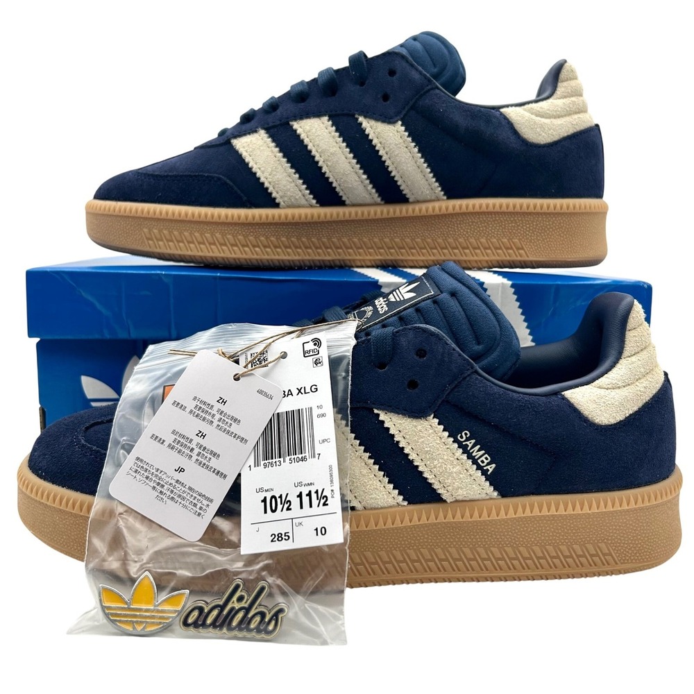 New Adidas Samba XLG‎ Shoes Mens 10.5 Womens 11.5 Navy Suede Sneakers JQ28885